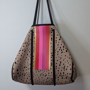 Taylor Grey Michelle Neoprene Tote, Leopard Print With Pink,Red, &Gold Stripes